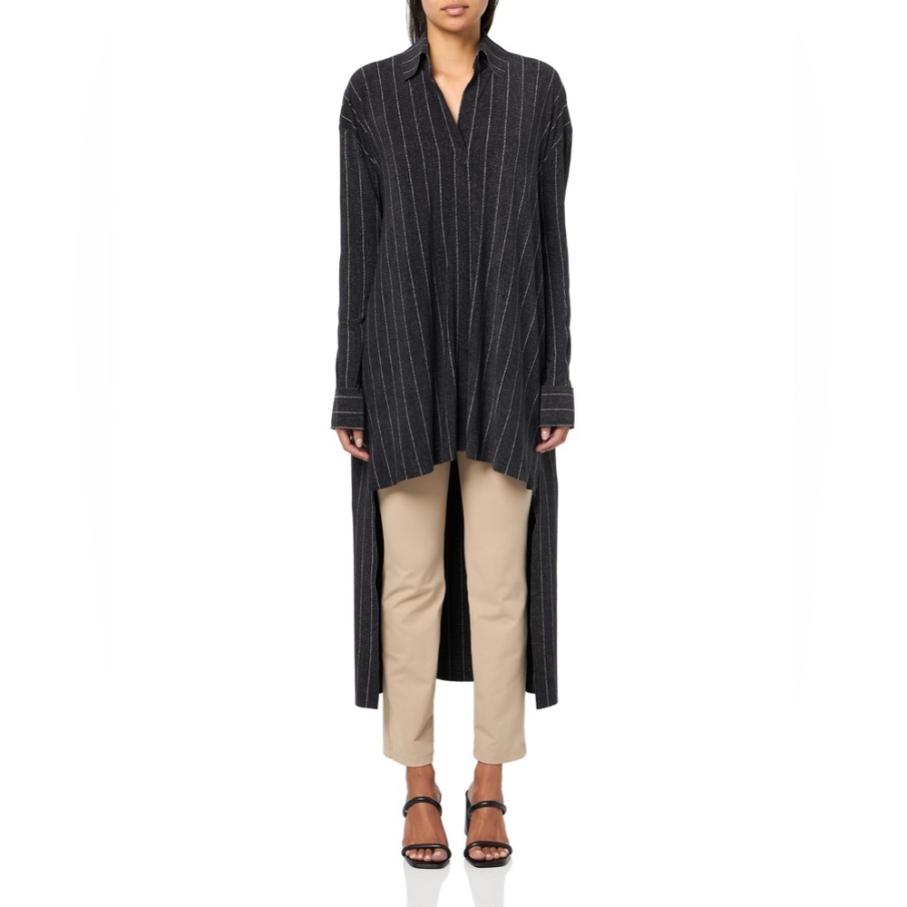 Norma Kamali Women's Hi Low Oversized Boyfriend Nk Shirt Woven Pinstripe
